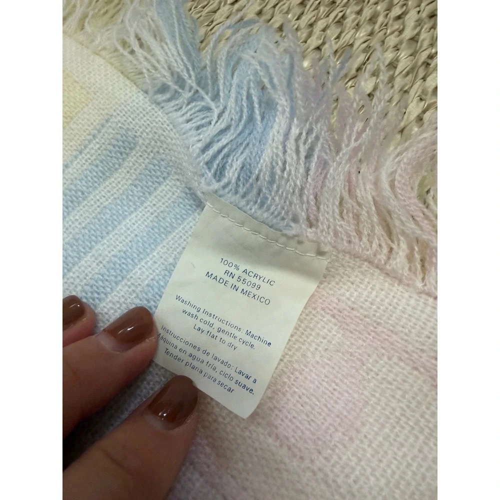Vintage Pastel ABC Teddy Bear Baby Blanket Fringed Woven Nursery Cottagecore